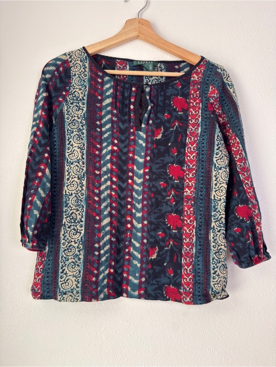 Ralph Lauren Tops - ralph lauren Size M Multi Colored 3/4 Gathered Hem Sleeve Cotton Shirt Boho
